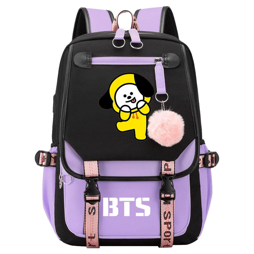 BTS Chimmy Waterproof Backpack School Notebook Travel Bag USB Charging