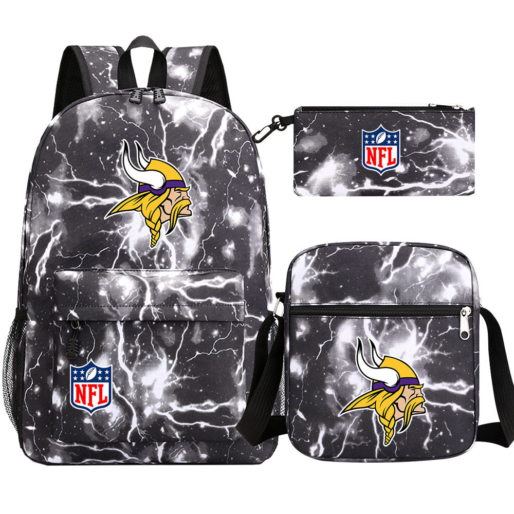 Minnesota Vikings Football Team  Printed Schoolbag Backpack Shoulder Bag Pencil Bag 3pcs set for Kids Students