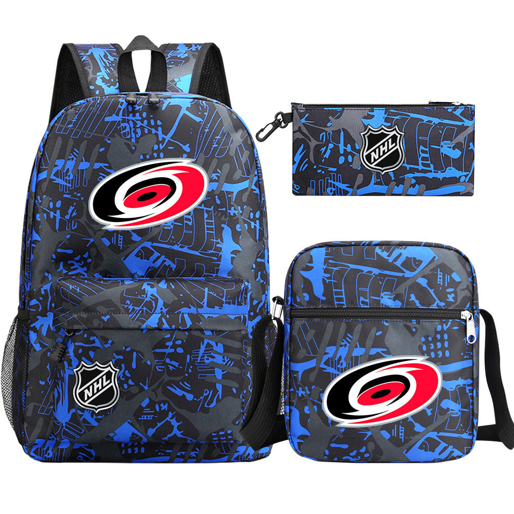 Carolina Hurricanes Hockey League Printed Schoolbag Backpack Shoulder Bag Pencil Bag 3pcs set for Kids Students