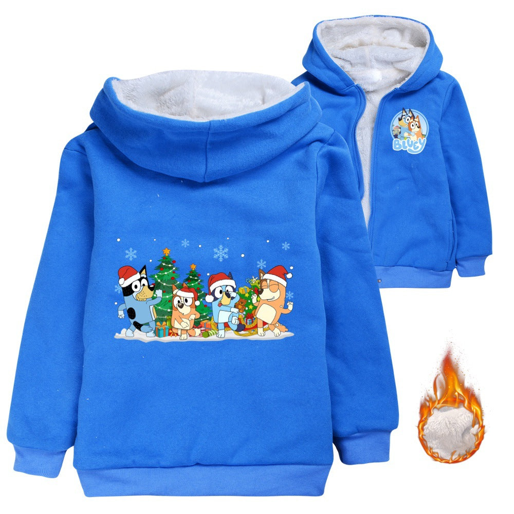 Bluey Christmas Sherpa Lined Hoodie Fleece Sweatshirt Full Zip Hooded Jacket for Kids