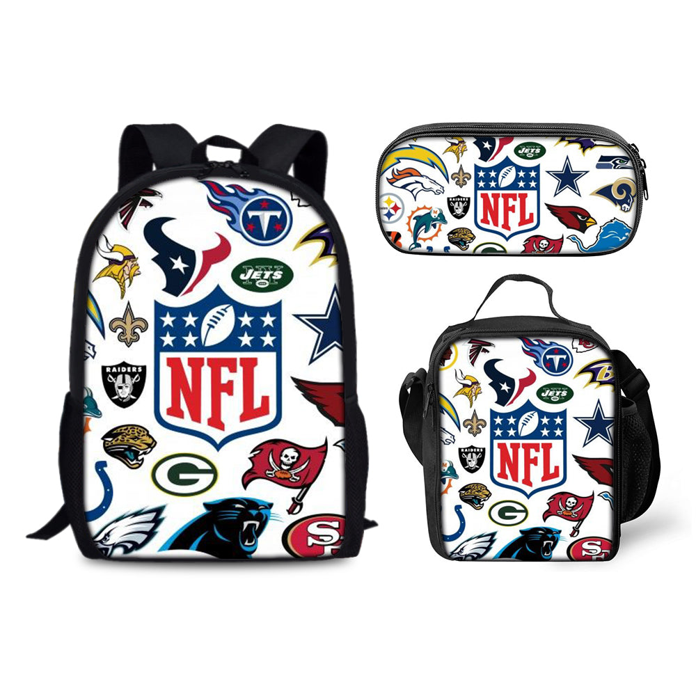 Football Team Backpack Schoolbag Lunch Bag Pencil Bag for Kids Students 3PCS