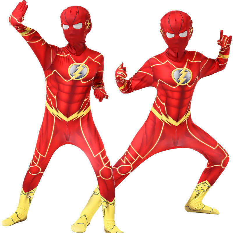 The Flash Barry Allen Jumpsuit Halloween Cosplay Costume for Kids Adults