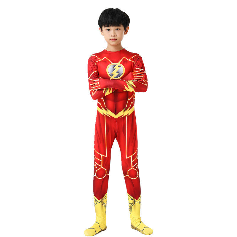 The Flash Barry Allen Jumpsuit Halloween Cosplay Costume for Kids Adults