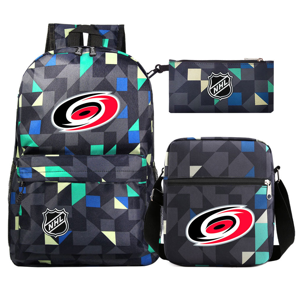 Carolina Hurricanes Hockey League Printed Schoolbag Backpack Shoulder Bag Pencil Bag 3pcs set for Kids Students