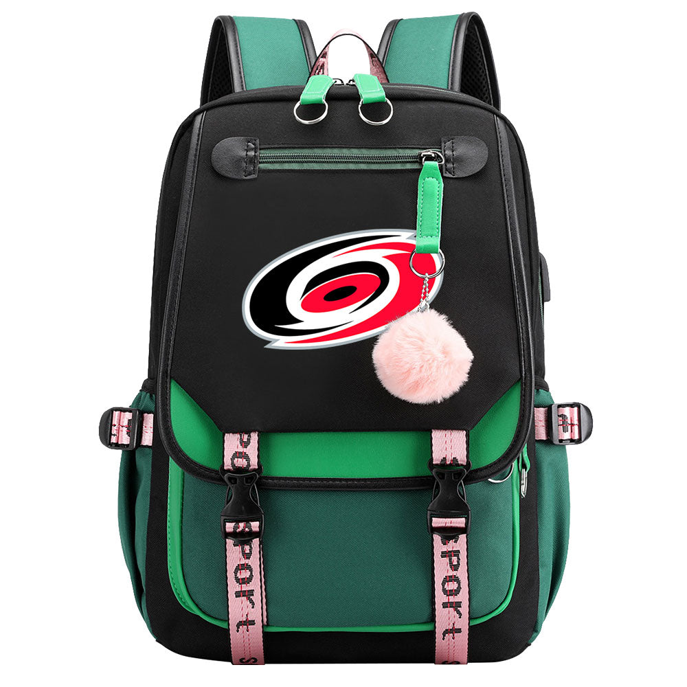 Carolina Hurricanes Hockey League Waterproof Backpack School Notebook Travel Bag USB Charging