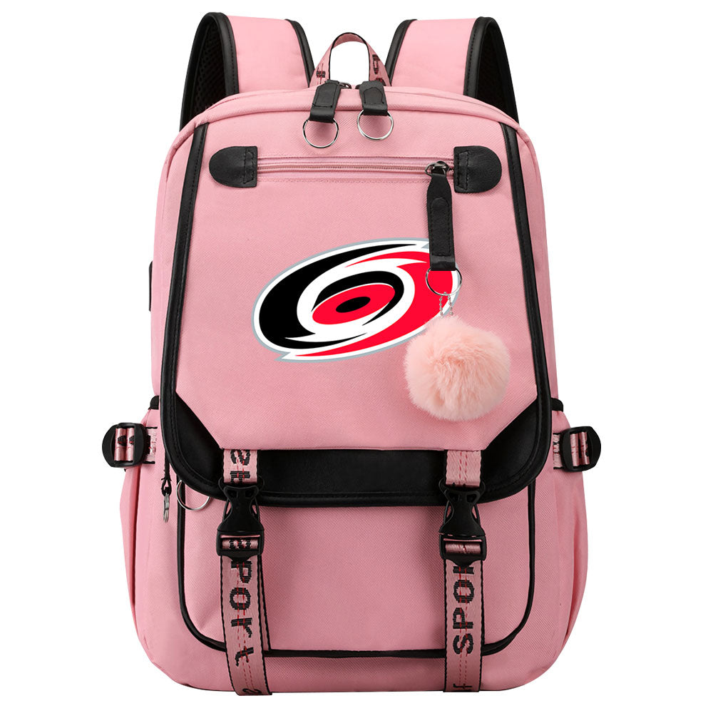 Carolina Hurricanes Hockey League Waterproof Backpack School Notebook Travel Bag USB Charging