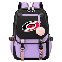 Carolina Hurricanes Hockey League Waterproof Backpack School Notebook Travel Bag USB Charging