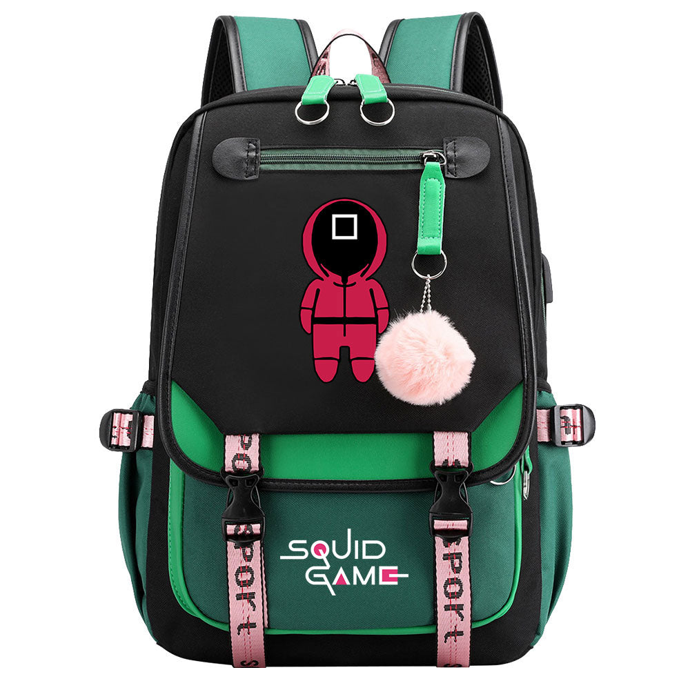 Squid Game Waterproof Backpack School Notebook Travel Bags USB Charging