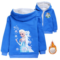 Frozen Elsa Princess Sherpa Lined Hoodie Fleece Sweatshirt Full Zip Hooded Jacket for Kids