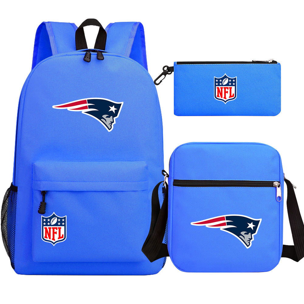 New England Patriots Football Team  Printed Schoolbag Backpack Shoulder Bag Pencil Bag 3pcs set for Kids Students