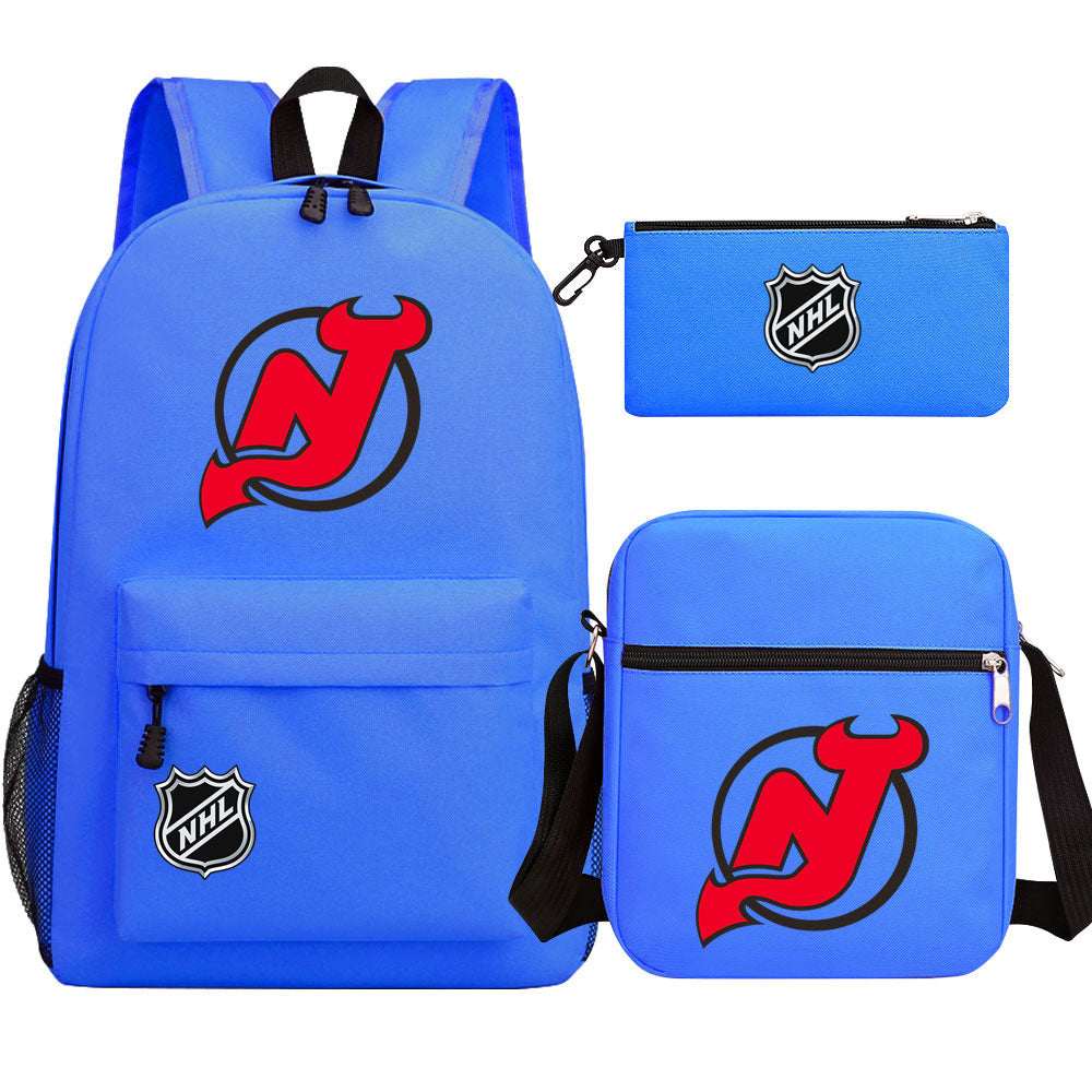 New Jersey Devils Hockey League Printed Schoolbag Backpack Shoulder Bag Pencil Bag 3pcs set for Kids Students