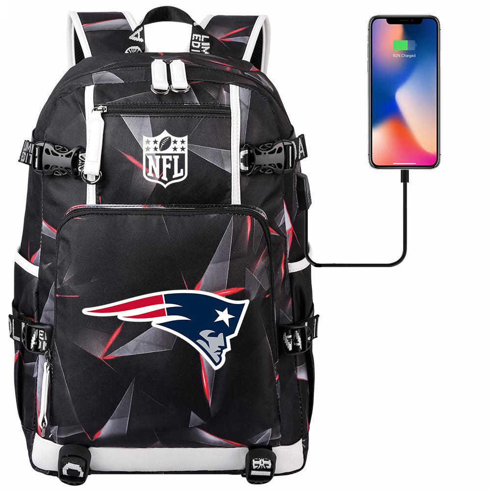 New England Patriots Football Team USB Charging Backpack School Notebook Travel Bags