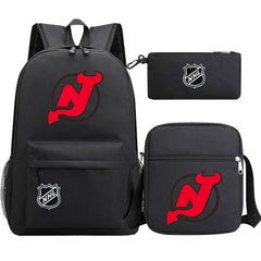 New Jersey Devils Hockey League Printed Schoolbag Backpack Shoulder Bag Pencil Bag 3pcs set for Kids Students