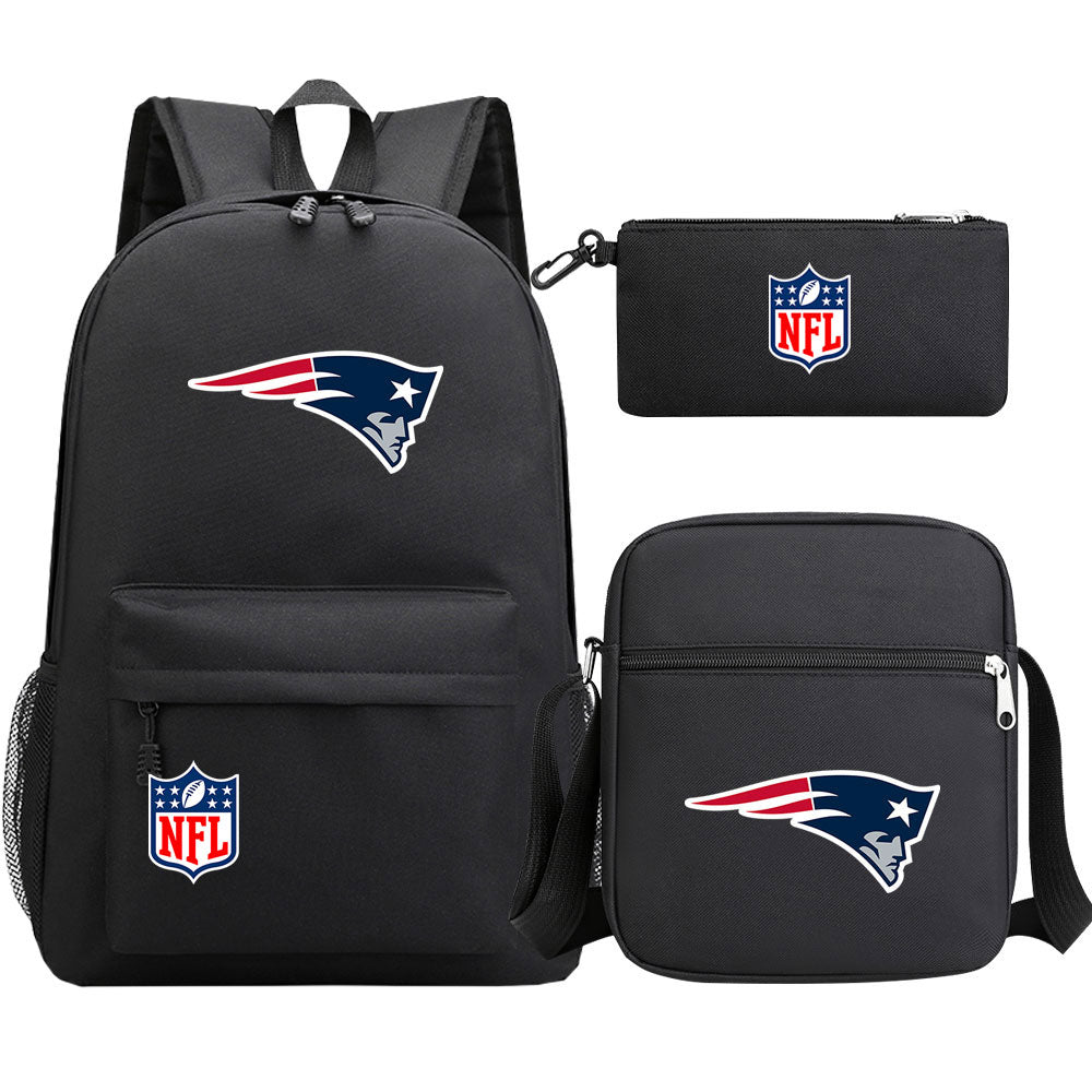 New England Patriots Football Team  Printed Schoolbag Backpack Shoulder Bag Pencil Bag 3pcs set for Kids Students