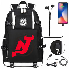 New Jersey Devils Hockey League USB Charging Backpack School Notebook Travel Bags