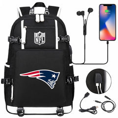 New England Patriots Football Team USB Charging Backpack School Notebook Travel Bags