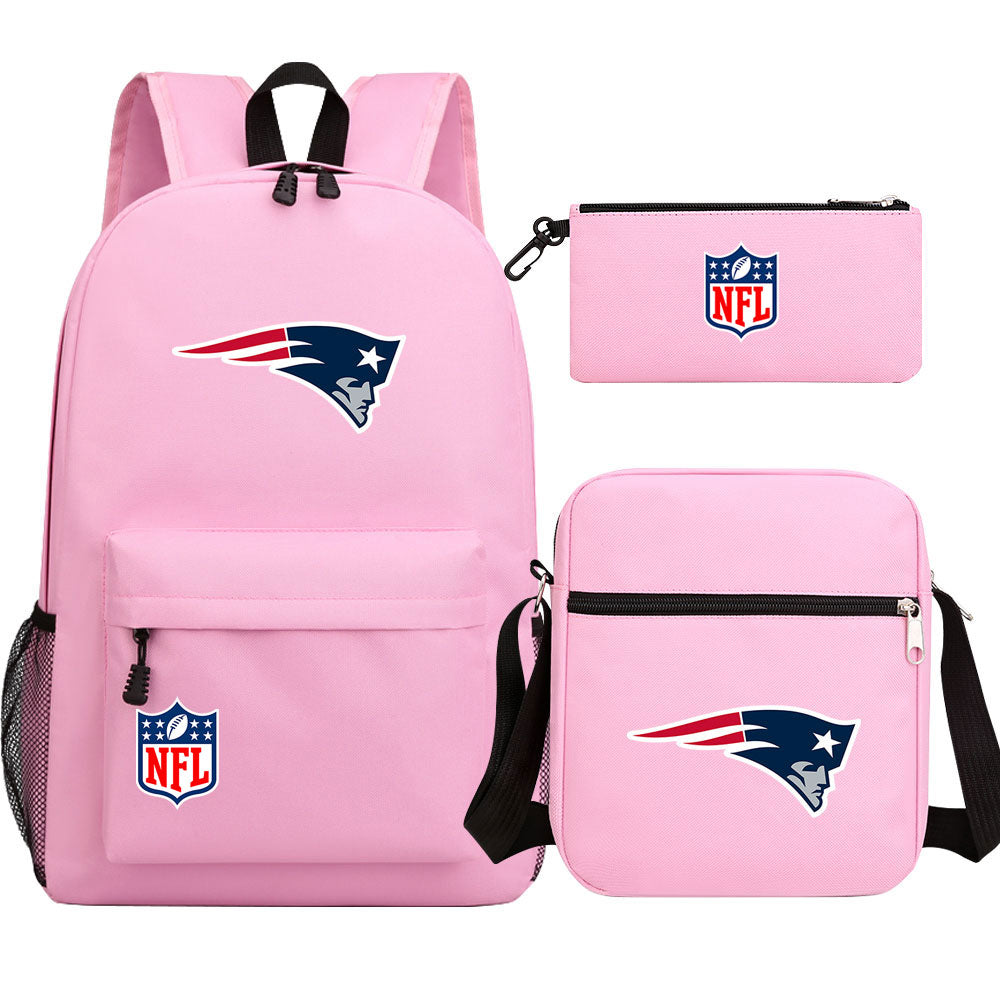 New England Patriots Football Team  Printed Schoolbag Backpack Shoulder Bag Pencil Bag 3pcs set for Kids Students