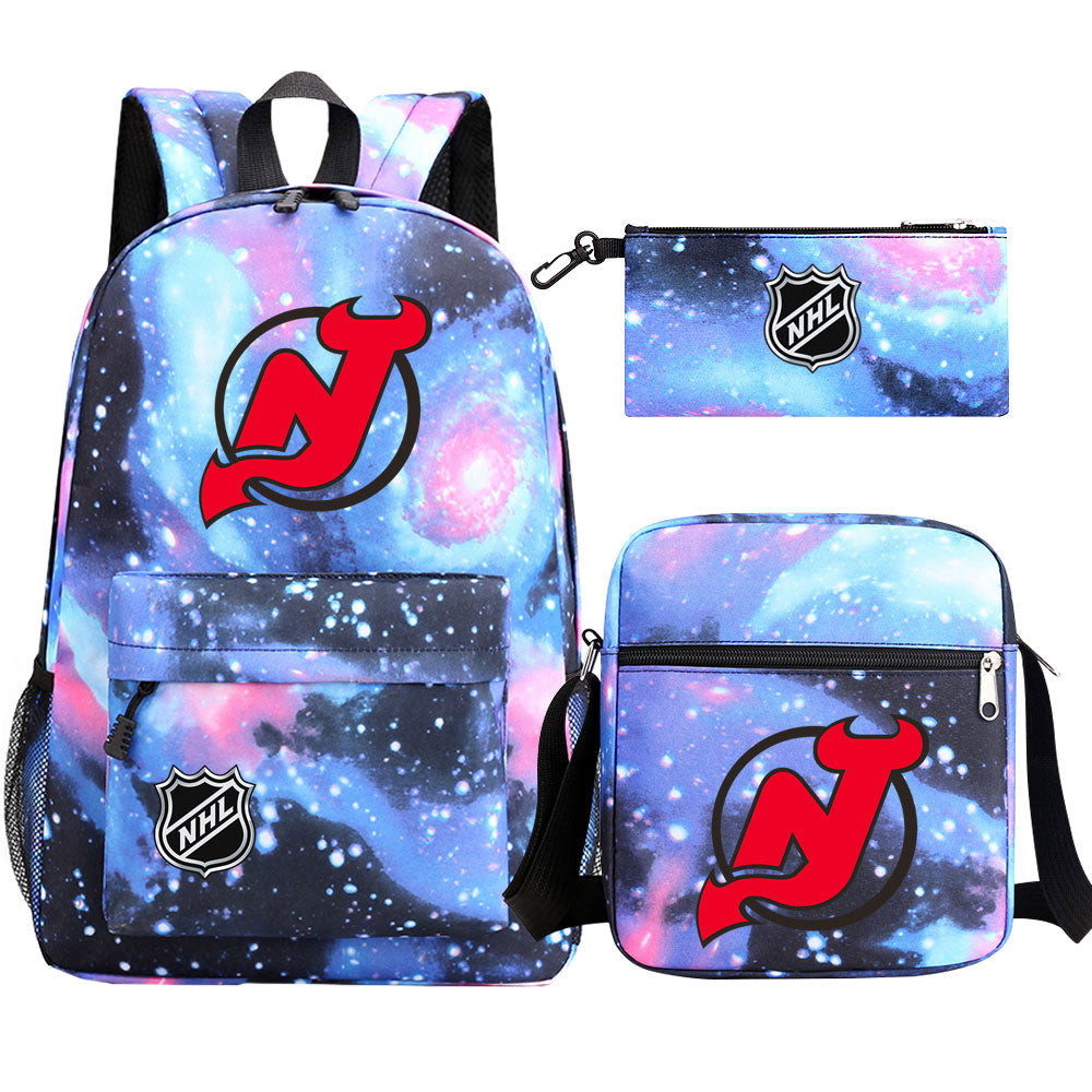 New Jersey Devils Hockey League Printed Schoolbag Backpack Shoulder Bag Pencil Bag 3pcs set for Kids Students