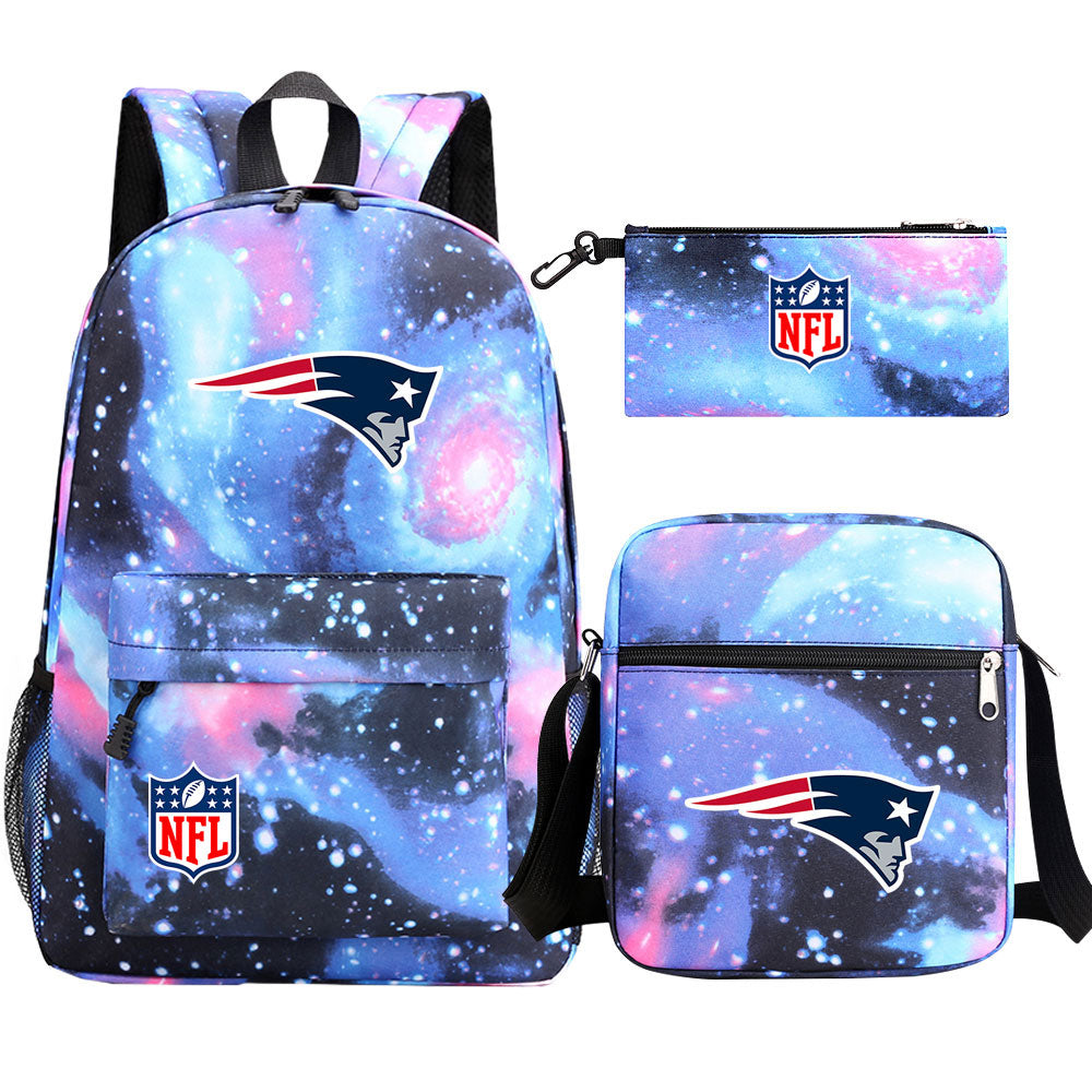 New England Patriots Football Team  Printed Schoolbag Backpack Shoulder Bag Pencil Bag 3pcs set for Kids Students