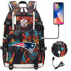 New England Patriots Football Team USB Charging Backpack School Notebook Travel Bags