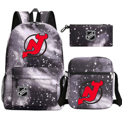 New Jersey Devils Hockey League Printed Schoolbag Backpack Shoulder Bag Pencil Bag 3pcs set for Kids Students