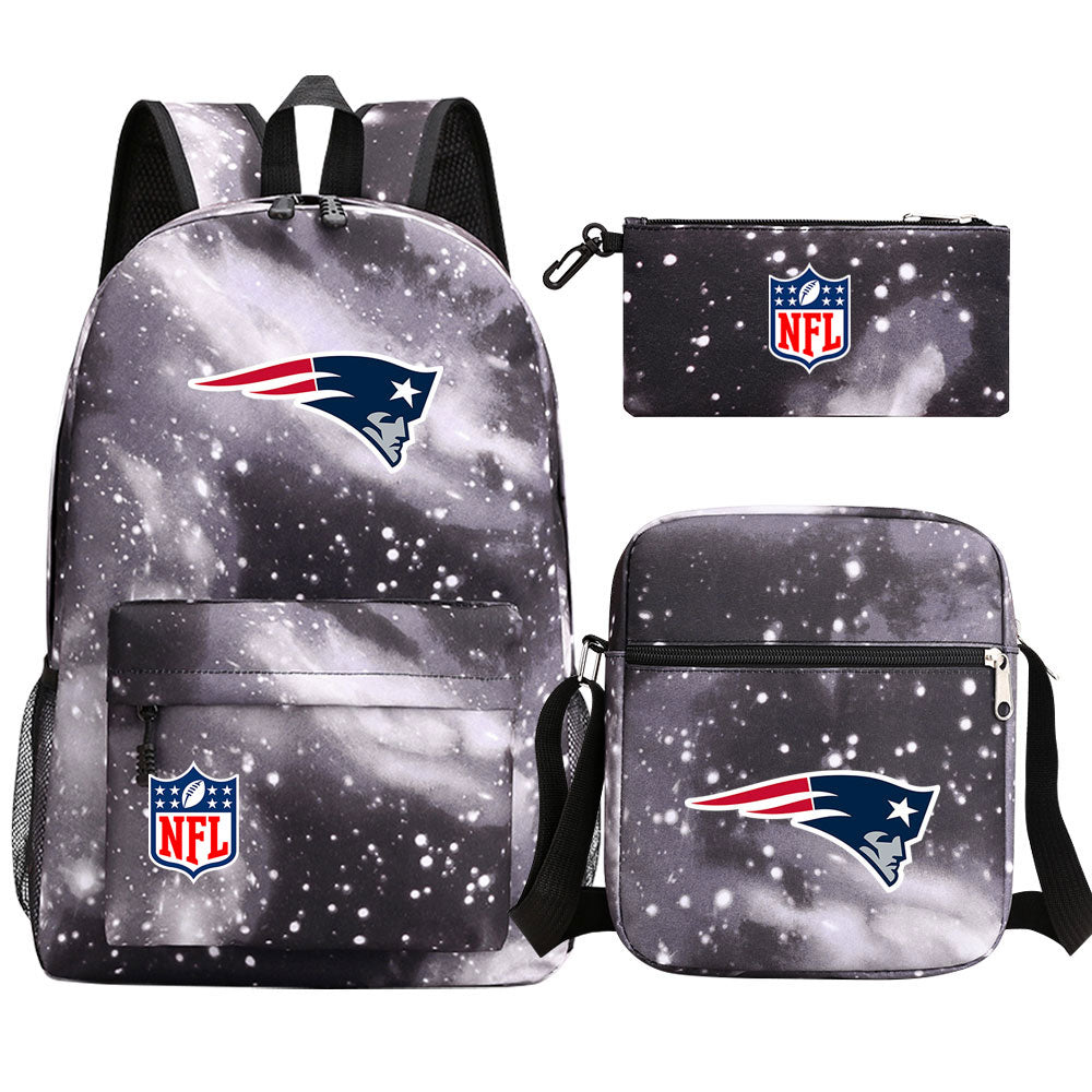 New England Patriots Football Team  Printed Schoolbag Backpack Shoulder Bag Pencil Bag 3pcs set for Kids Students