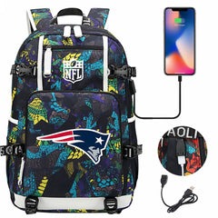 New England Patriots Football Team USB Charging Backpack School Notebook Travel Bags