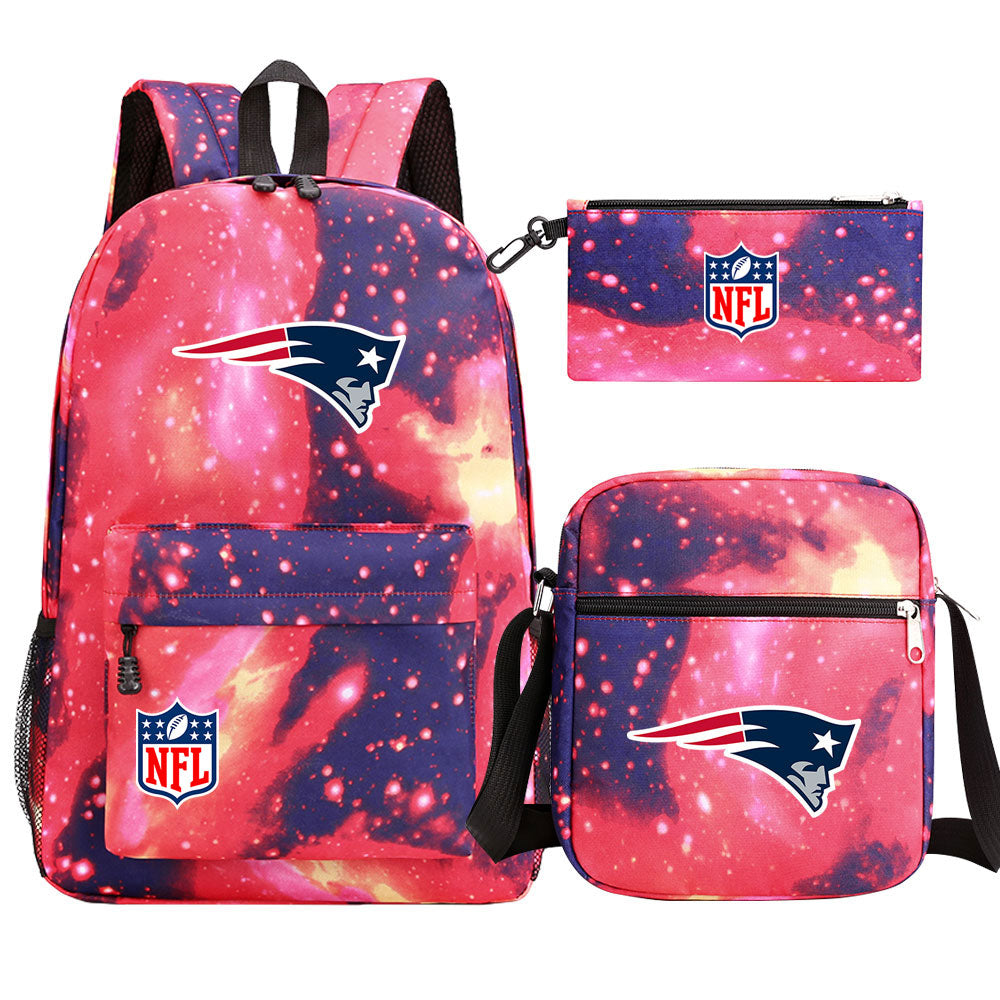 New England Patriots Football Team  Printed Schoolbag Backpack Shoulder Bag Pencil Bag 3pcs set for Kids Students