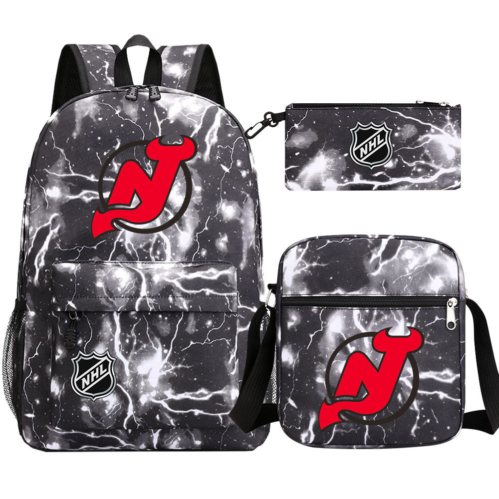 New Jersey Devils Hockey League Printed Schoolbag Backpack Shoulder Bag Pencil Bag 3pcs set for Kids Students