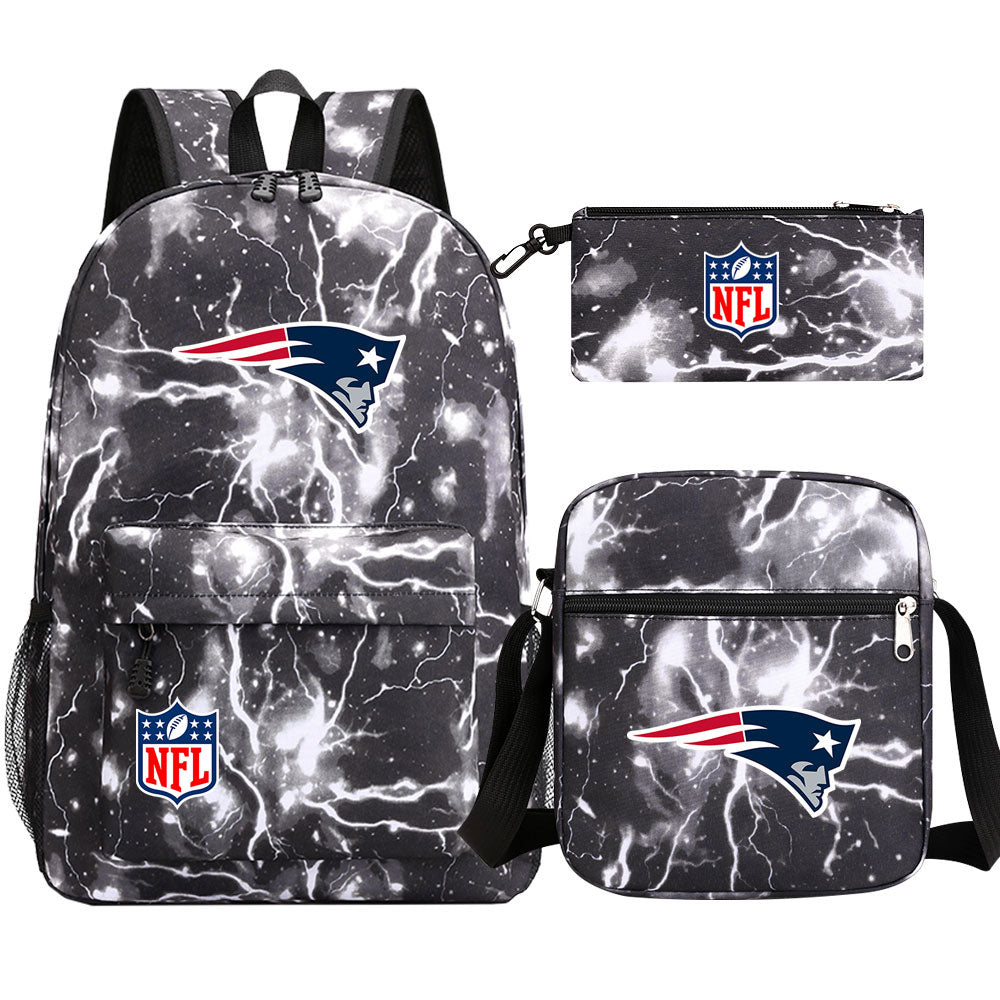 New England Patriots Football Team  Printed Schoolbag Backpack Shoulder Bag Pencil Bag 3pcs set for Kids Students