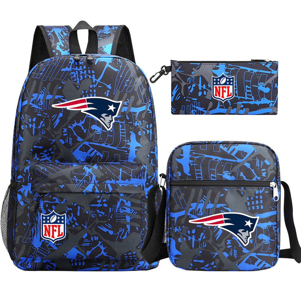 New England Patriots Football Team  Printed Schoolbag Backpack Shoulder Bag Pencil Bag 3pcs set for Kids Students