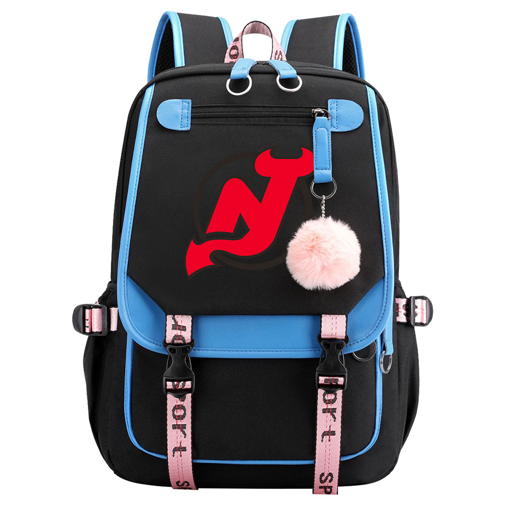 New Jersey Devils Hockey League Waterproof Backpack School Notebook Travel Bag USB Charging