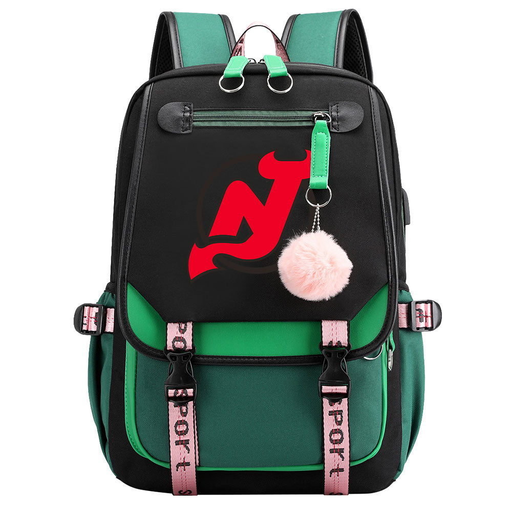 New Jersey Devils Hockey League Waterproof Backpack School Notebook Travel Bag USB Charging