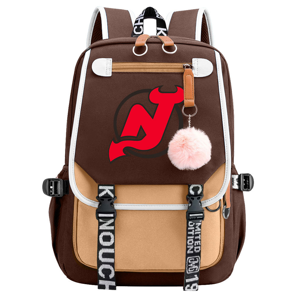 New Jersey Devils Hockey League Waterproof Backpack School Notebook Travel Bag USB Charging