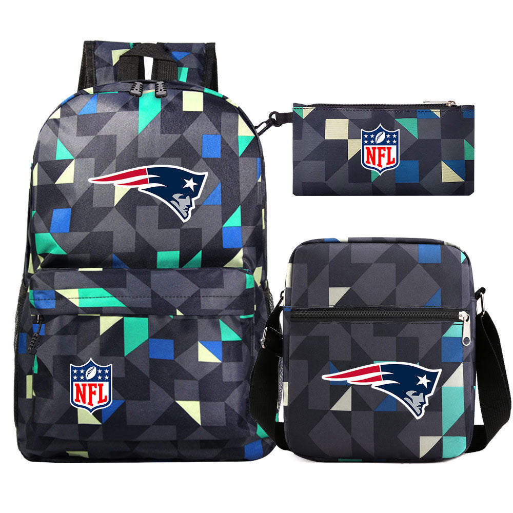 New England Patriots Football Team  Printed Schoolbag Backpack Shoulder Bag Pencil Bag 3pcs set for Kids Students