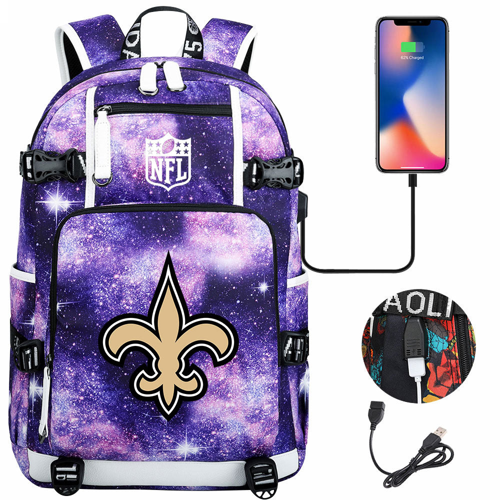 New Orleans Saints Football Team USB Charging Backpack School Notebook Travel Bags