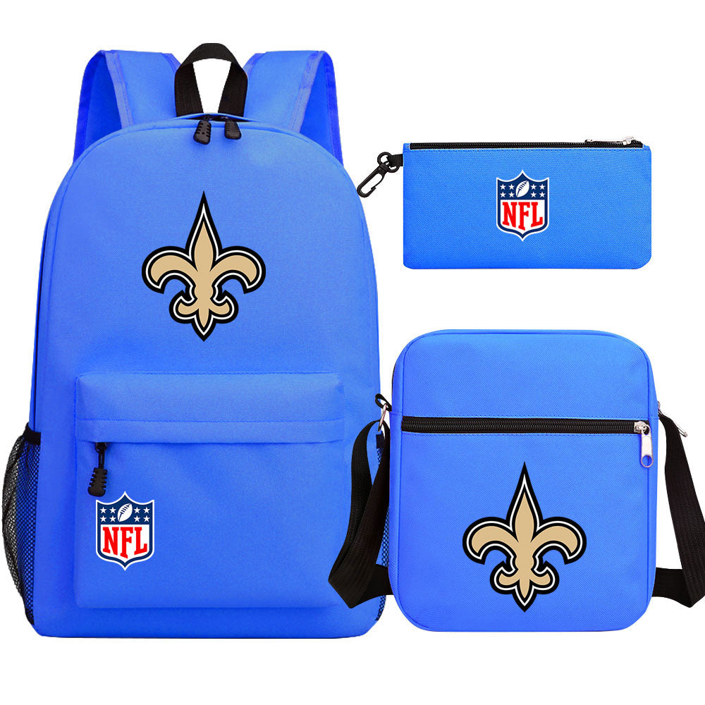 New Orleans Saints Football Team Printed Schoolbag Backpack Shoulder Bag Pencil Bag 3pcs set for Kids Students