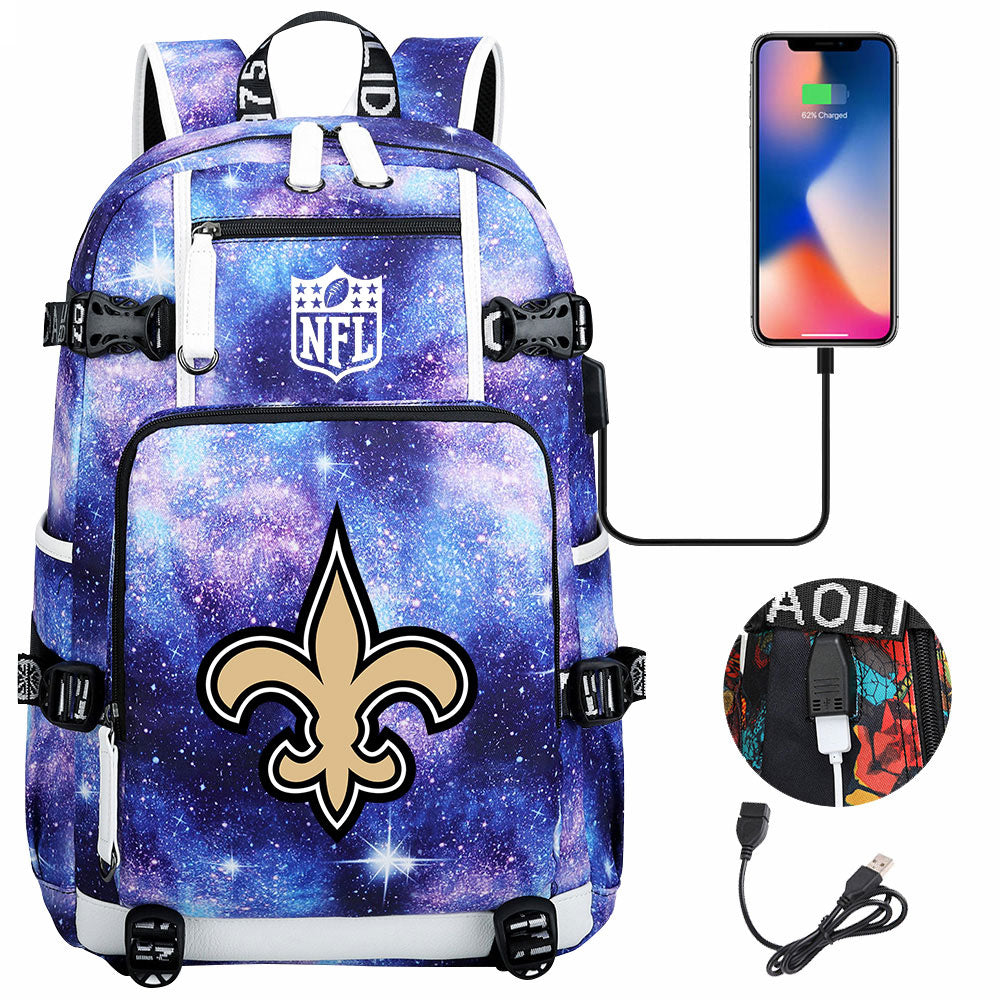 New Orleans Saints Football Team USB Charging Backpack School Notebook Travel Bags