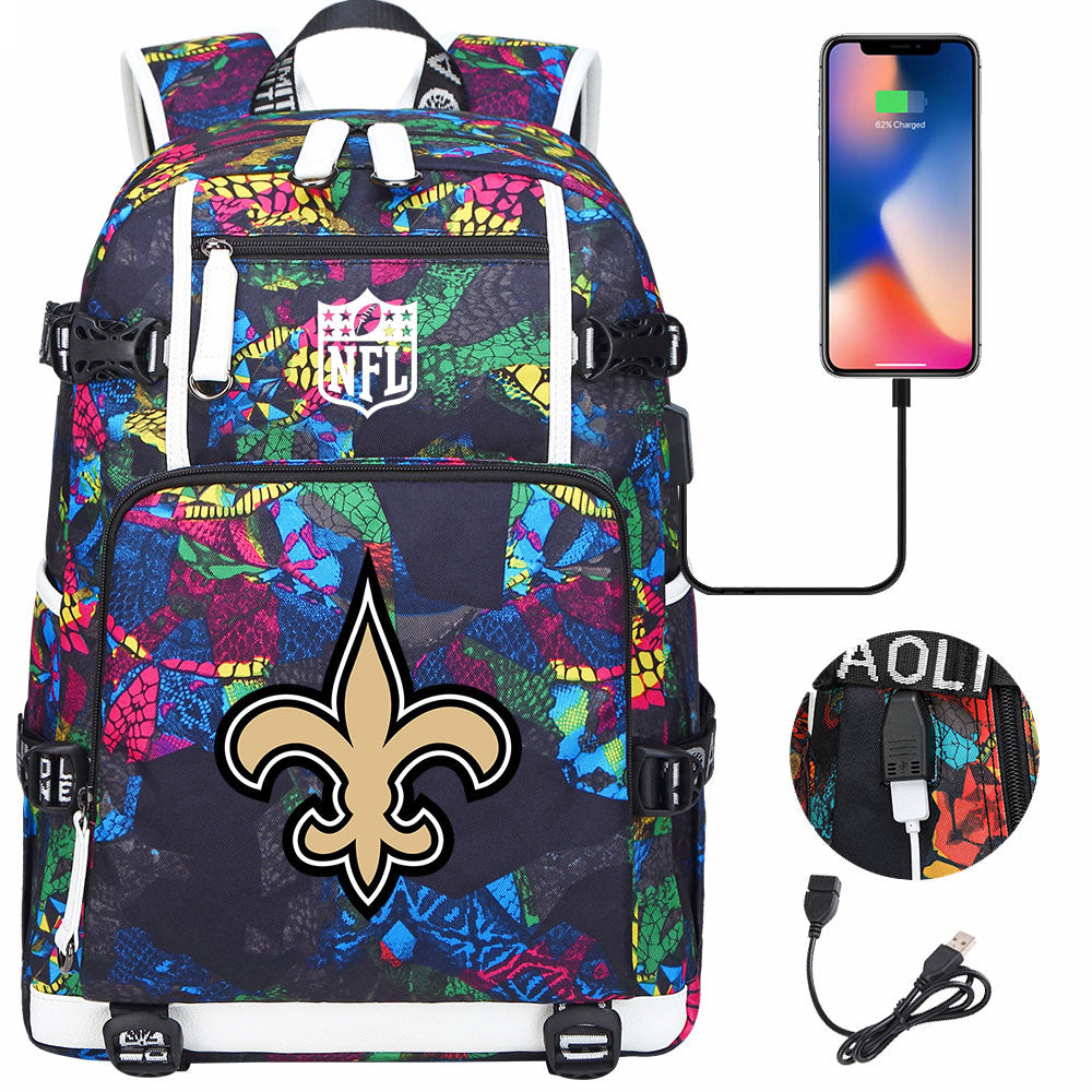 New Orleans Saints Football Team USB Charging Backpack School Notebook Travel Bags