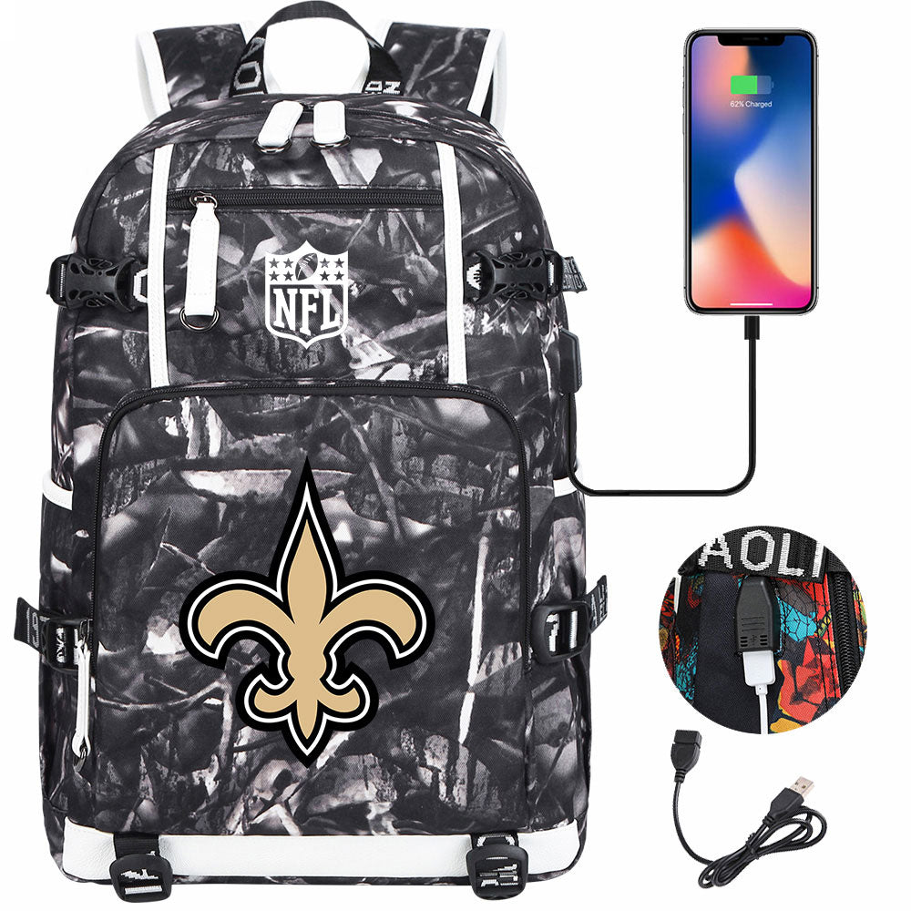 New Orleans Saints Football Team USB Charging Backpack School Notebook Travel Bags