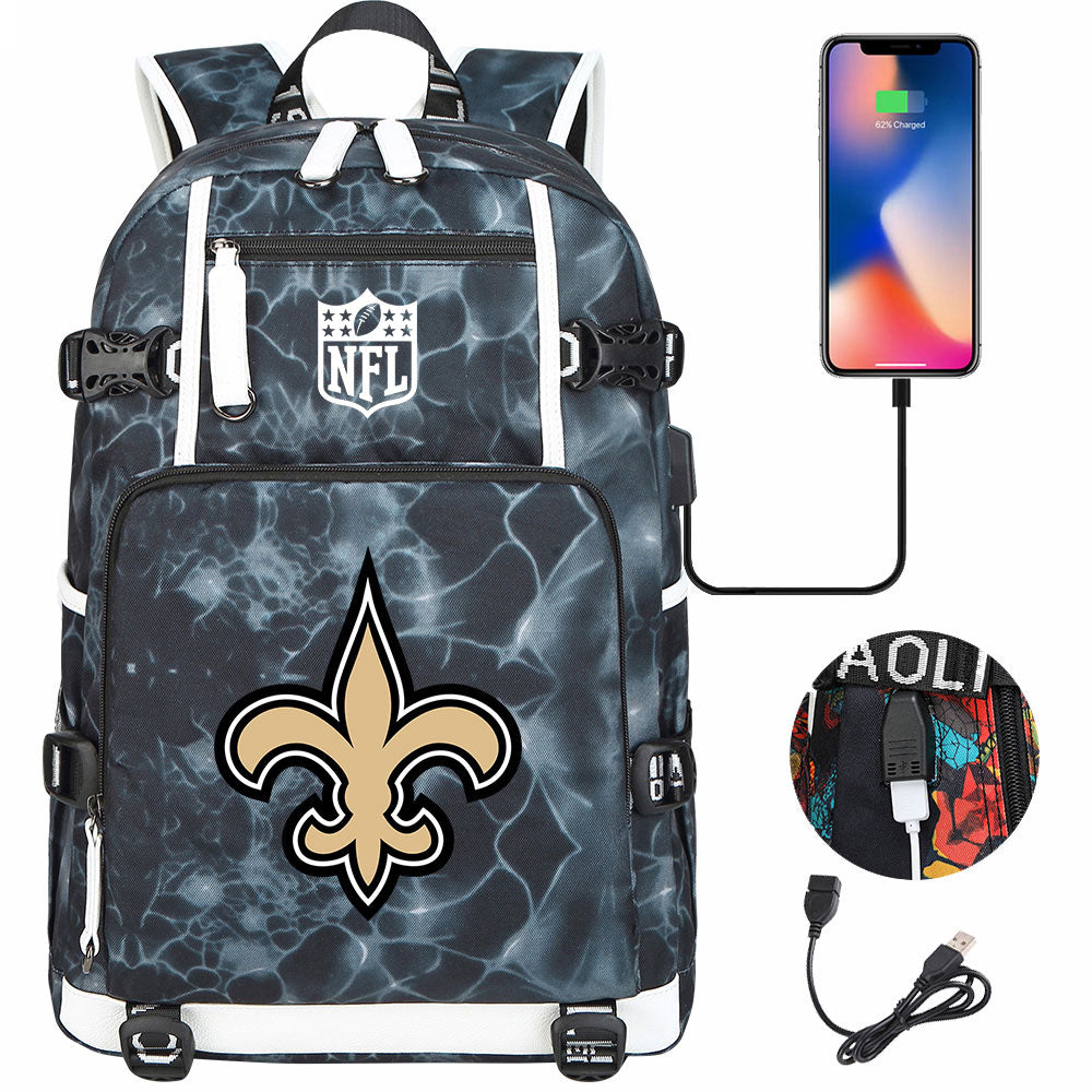 New Orleans Saints Football Team USB Charging Backpack School Notebook Travel Bags