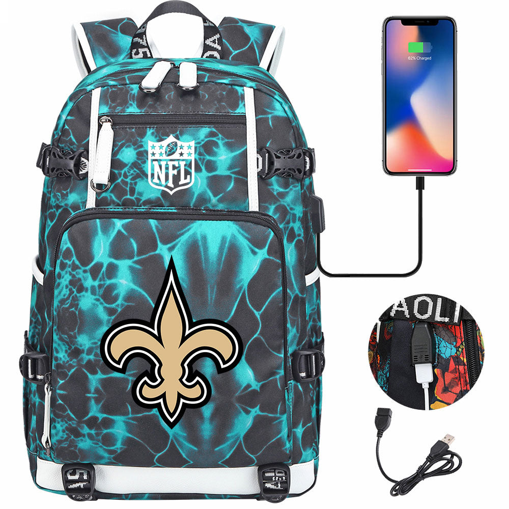 New Orleans Saints Football Team USB Charging Backpack School Notebook Travel Bags