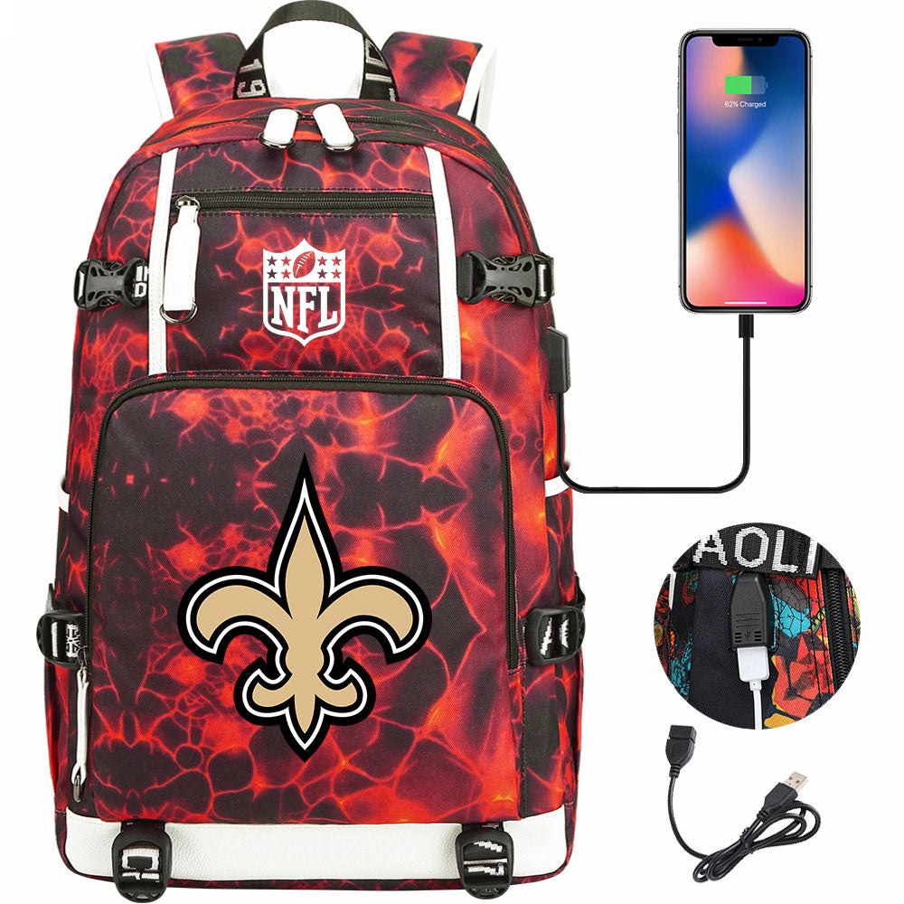 New Orleans Saints Football Team USB Charging Backpack School Notebook Travel Bags