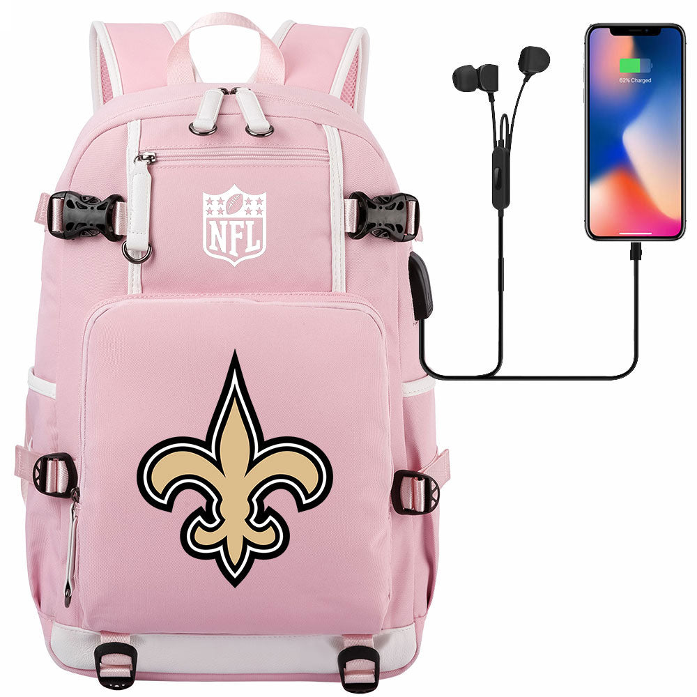 New Orleans Saints Football Team USB Charging Backpack School Notebook Travel Bags