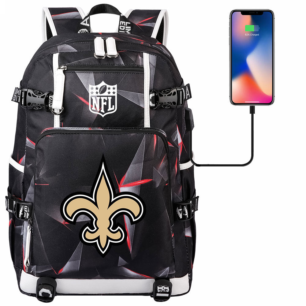 New Orleans Saints Football Team USB Charging Backpack School Notebook Travel Bags