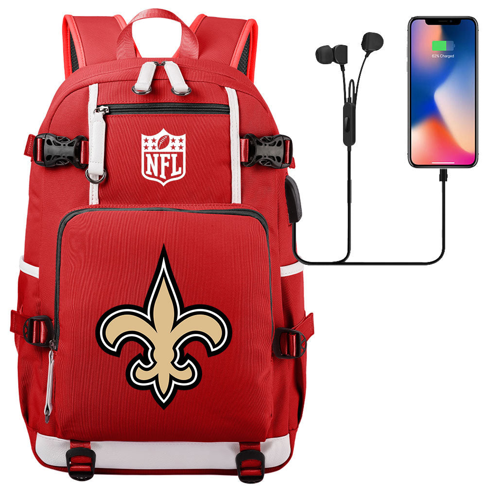 New Orleans Saints Football Team USB Charging Backpack School Notebook Travel Bags