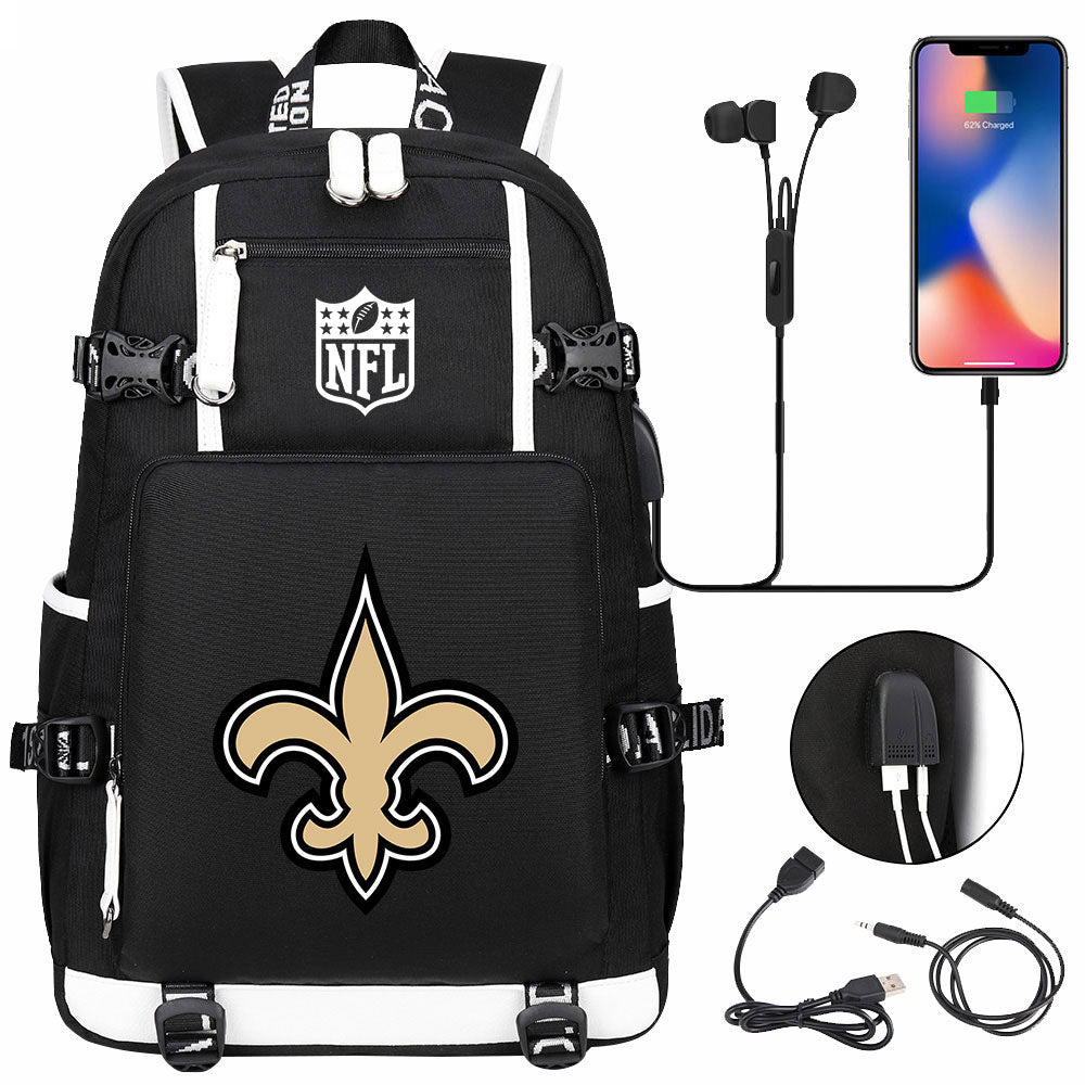 New Orleans Saints Football Team USB Charging Backpack School Notebook Travel Bags