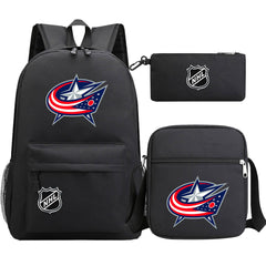 Columbus Blue Jackets Hockey League Printed Schoolbag Backpack Shoulder Bag Pencil Bag 3pcs set for Kids Students