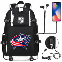 Columbus Blue Jackets Hockey League USB Charging Backpack School Notebook Travel Bags