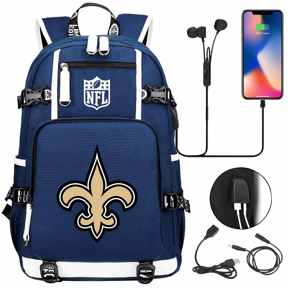 New Orleans Saints Football Team USB Charging Backpack School Notebook Travel Bags